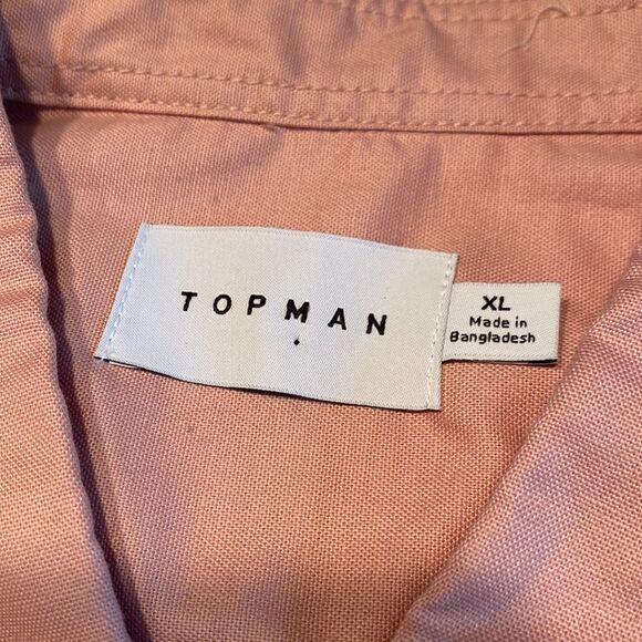 Mens Topman Extra Large Pink Salmon Button Up Polo Short Sleeve Shirt - Picture 5 of 5